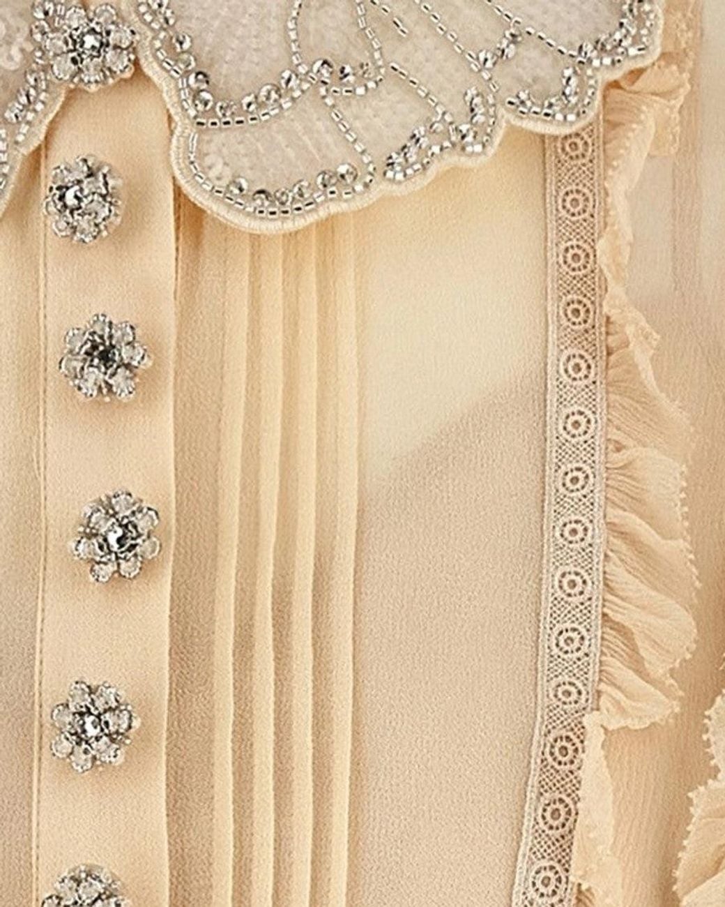 Self-Portrait Natural Embellished Round Neck Mini Dress
