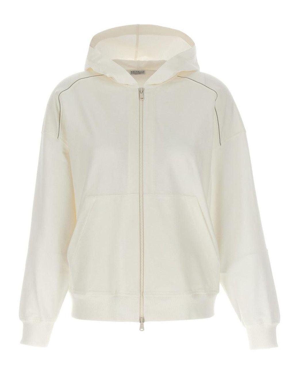 Brunello Cucinelli White Cotton Zipped Hoodie