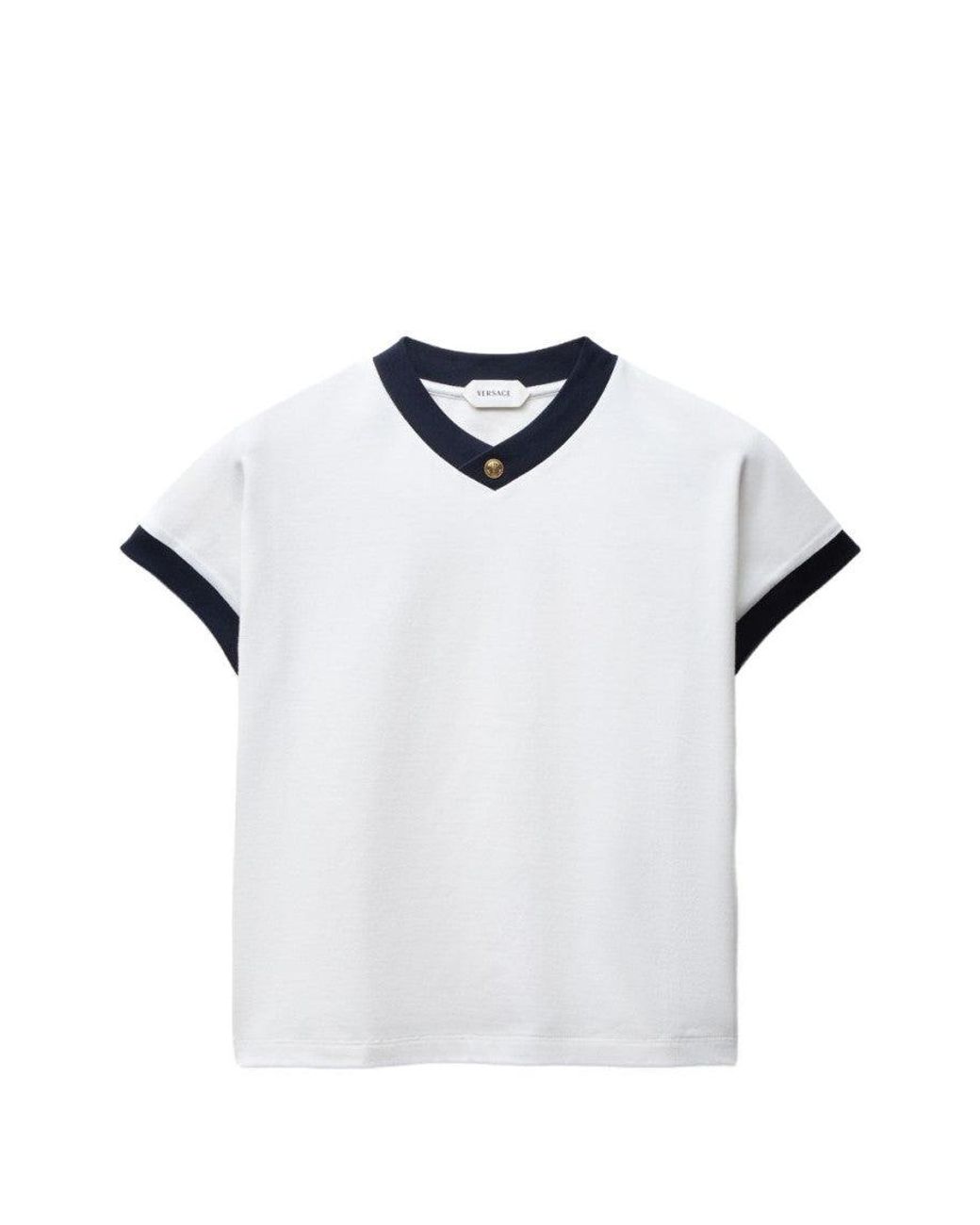 Versace White Logo V Neck T-Shirt