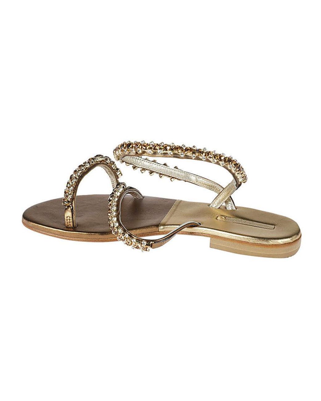 Emanuela Caruso White Golden Jewel Leather Sandals