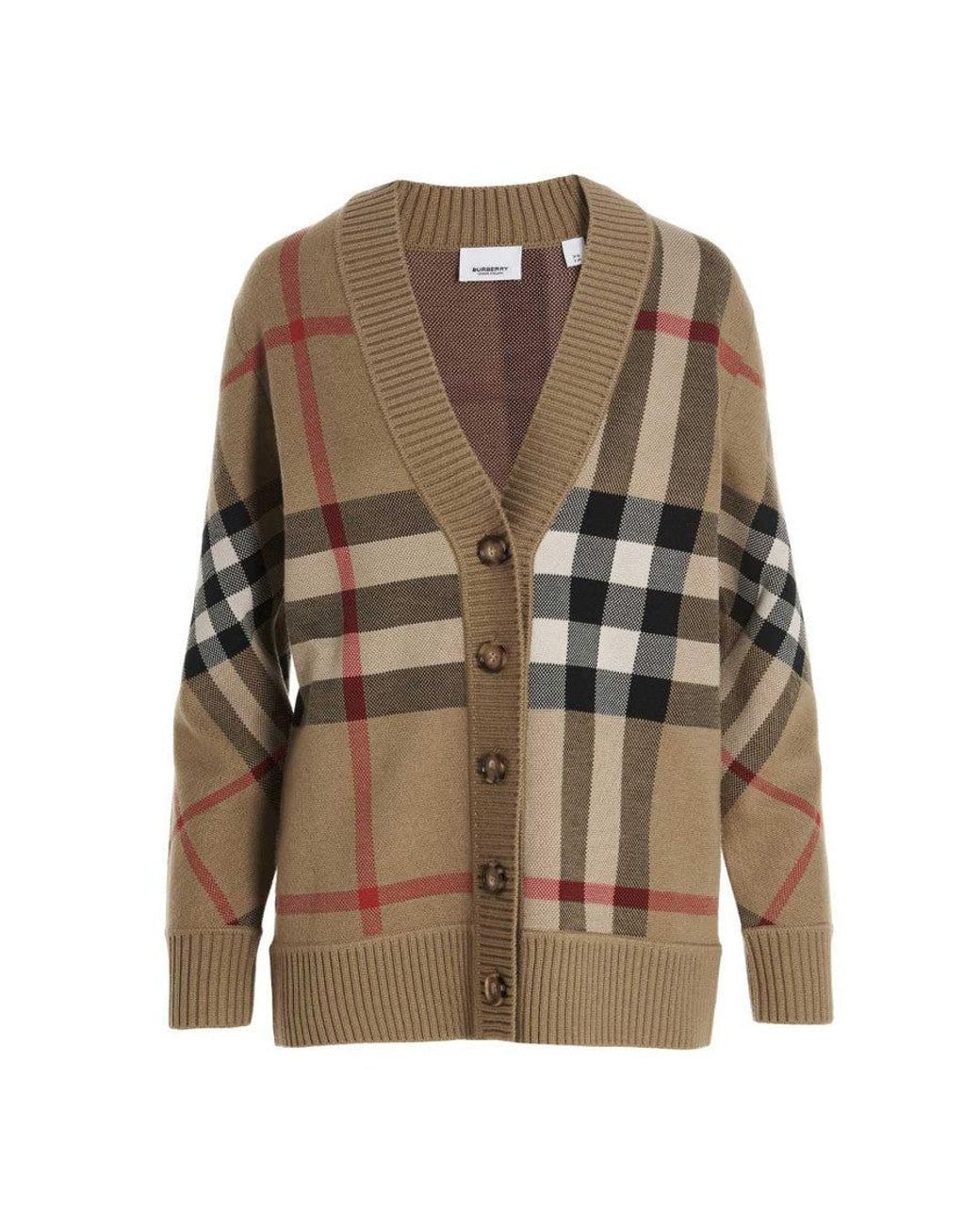 Burberry Brown Checks V Neck Cardigan