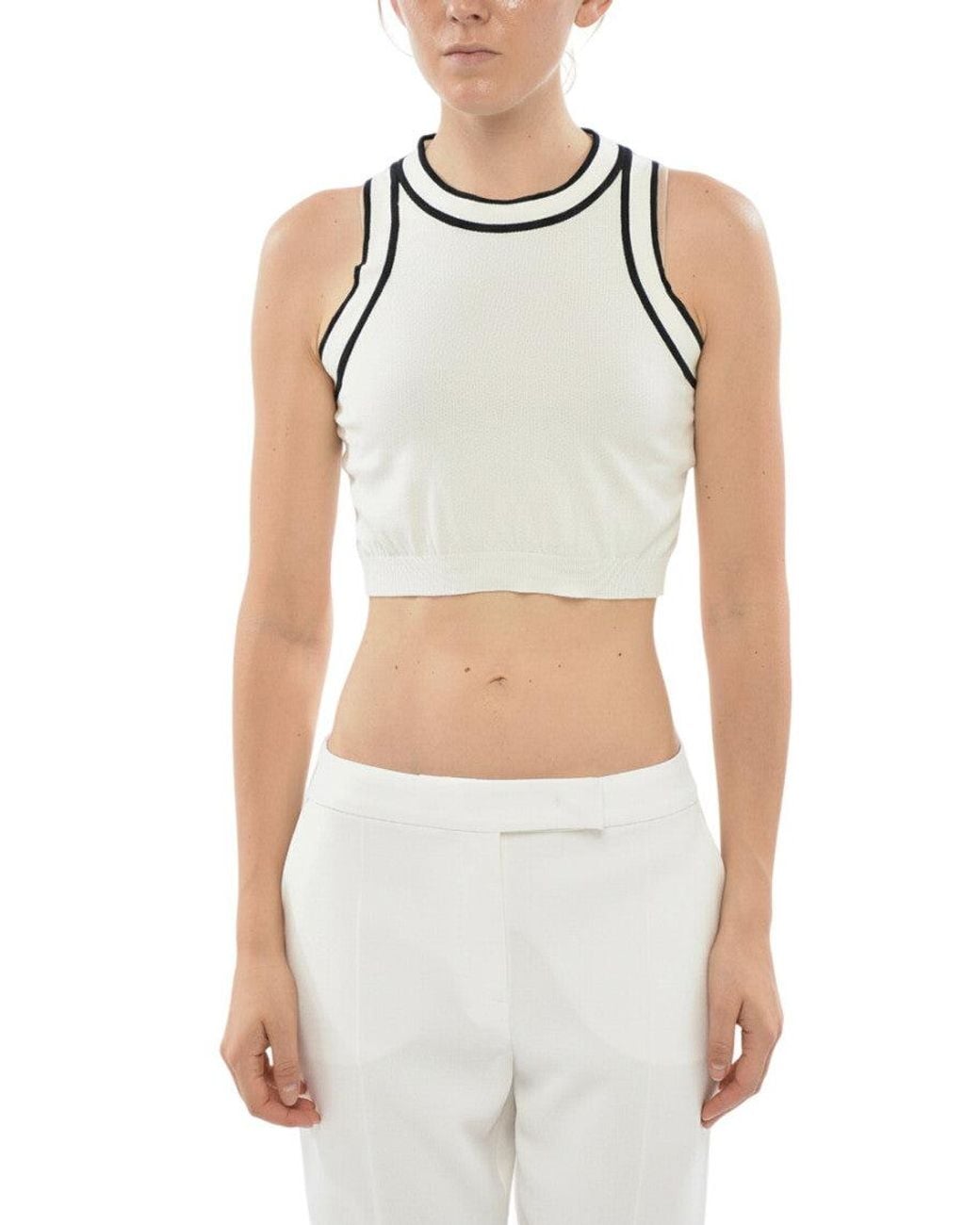 Max Mara White Solid Crew Neck Top