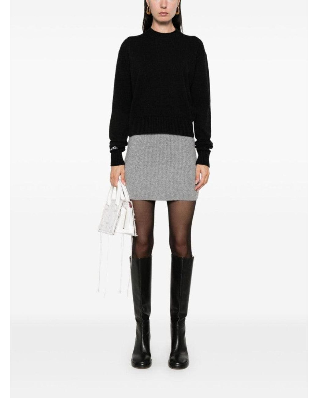 Sportmax Gray Wool Knitted Skirt