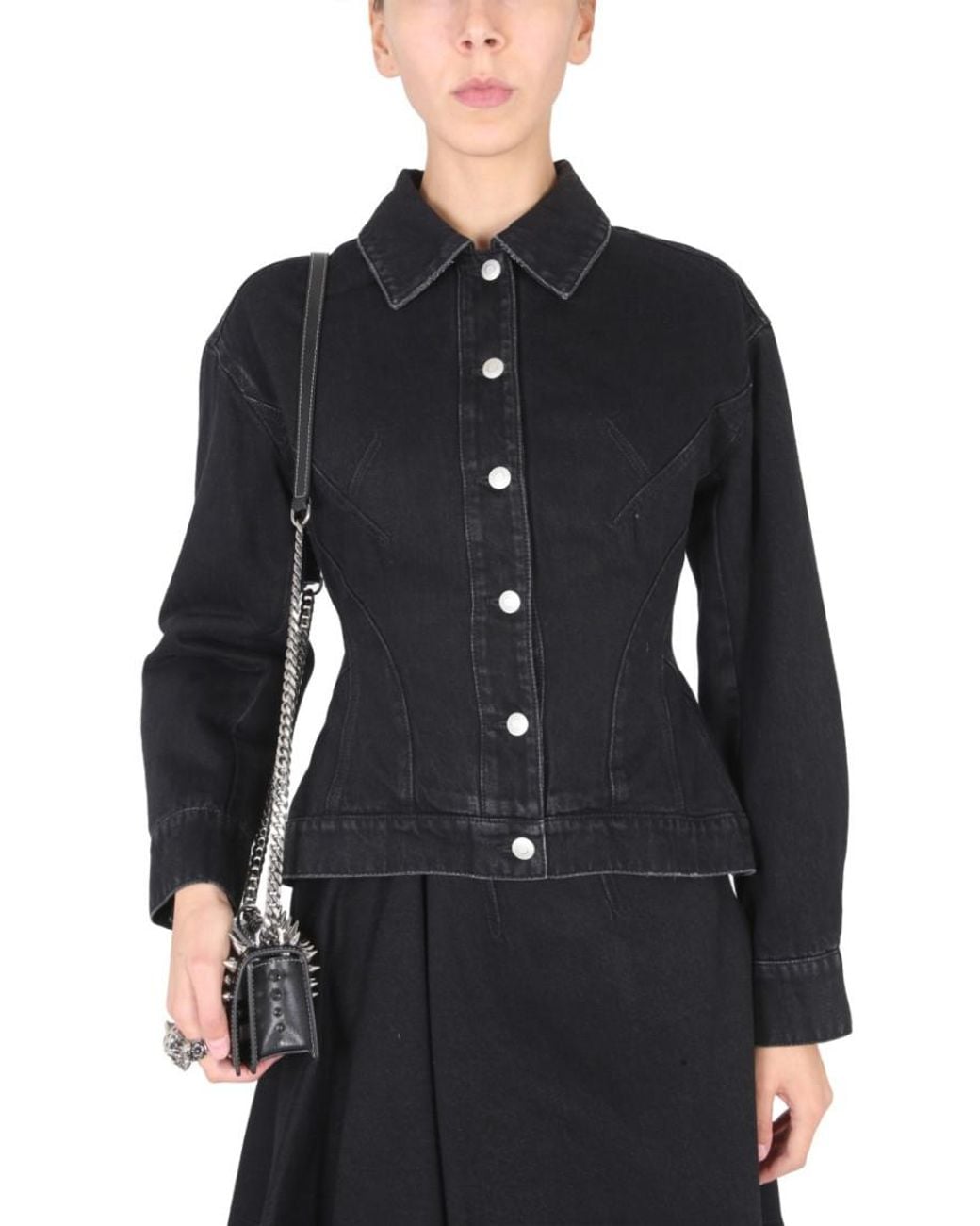 McQueen Black Solid Shirt Collar Jacket