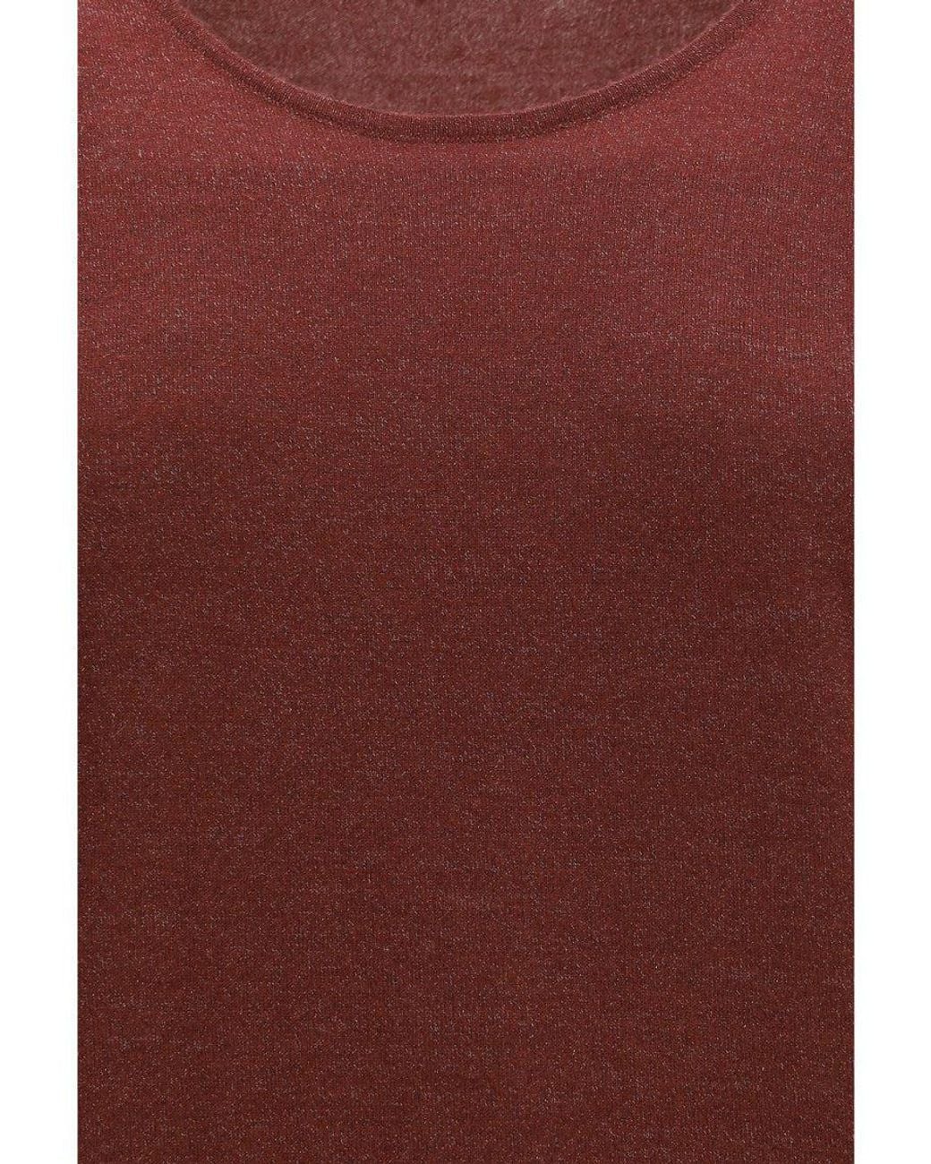 Brunello Cucinelli Red Embellished Round Neck Top