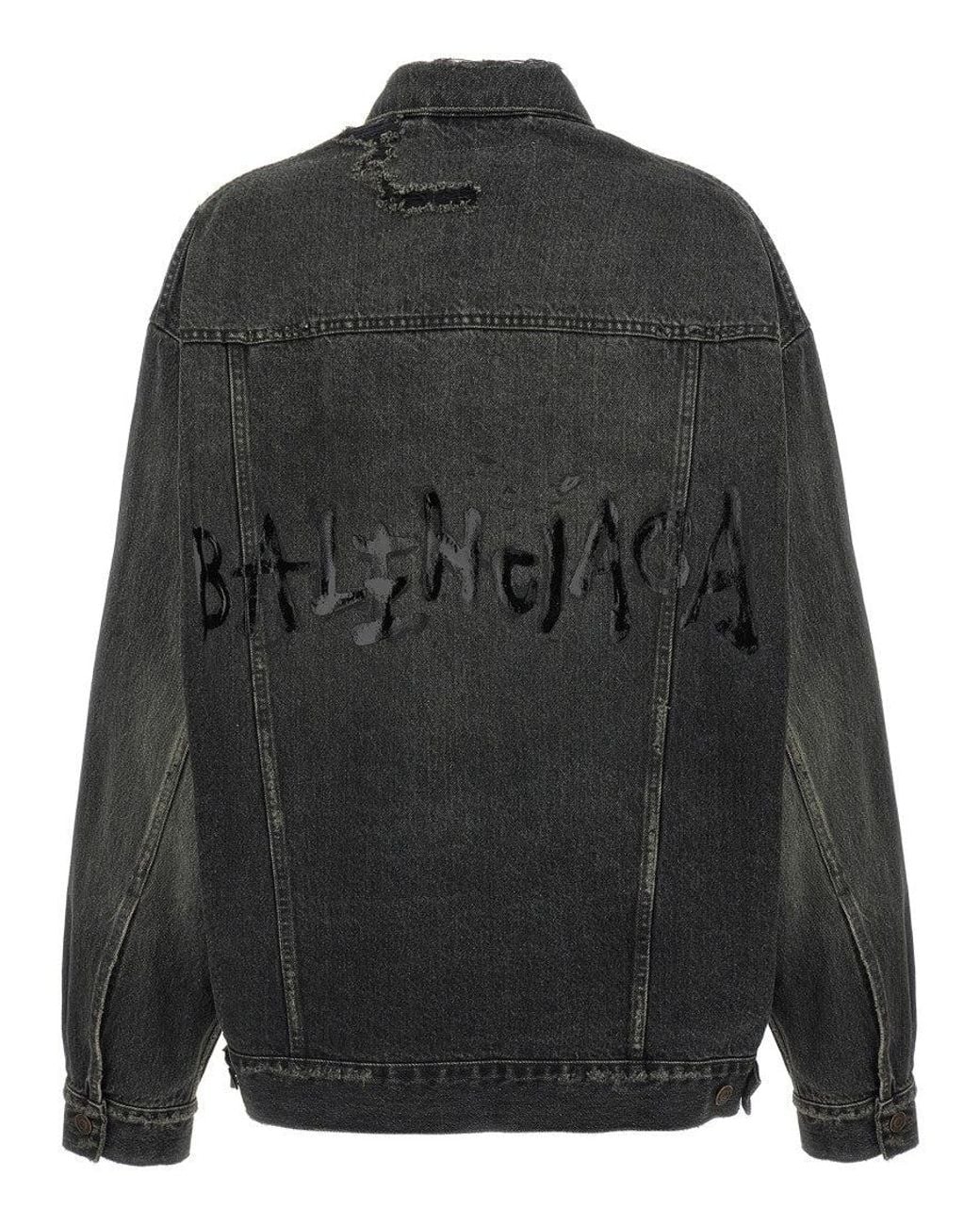 Balenciaga Black Used Effect Denim Jacket
