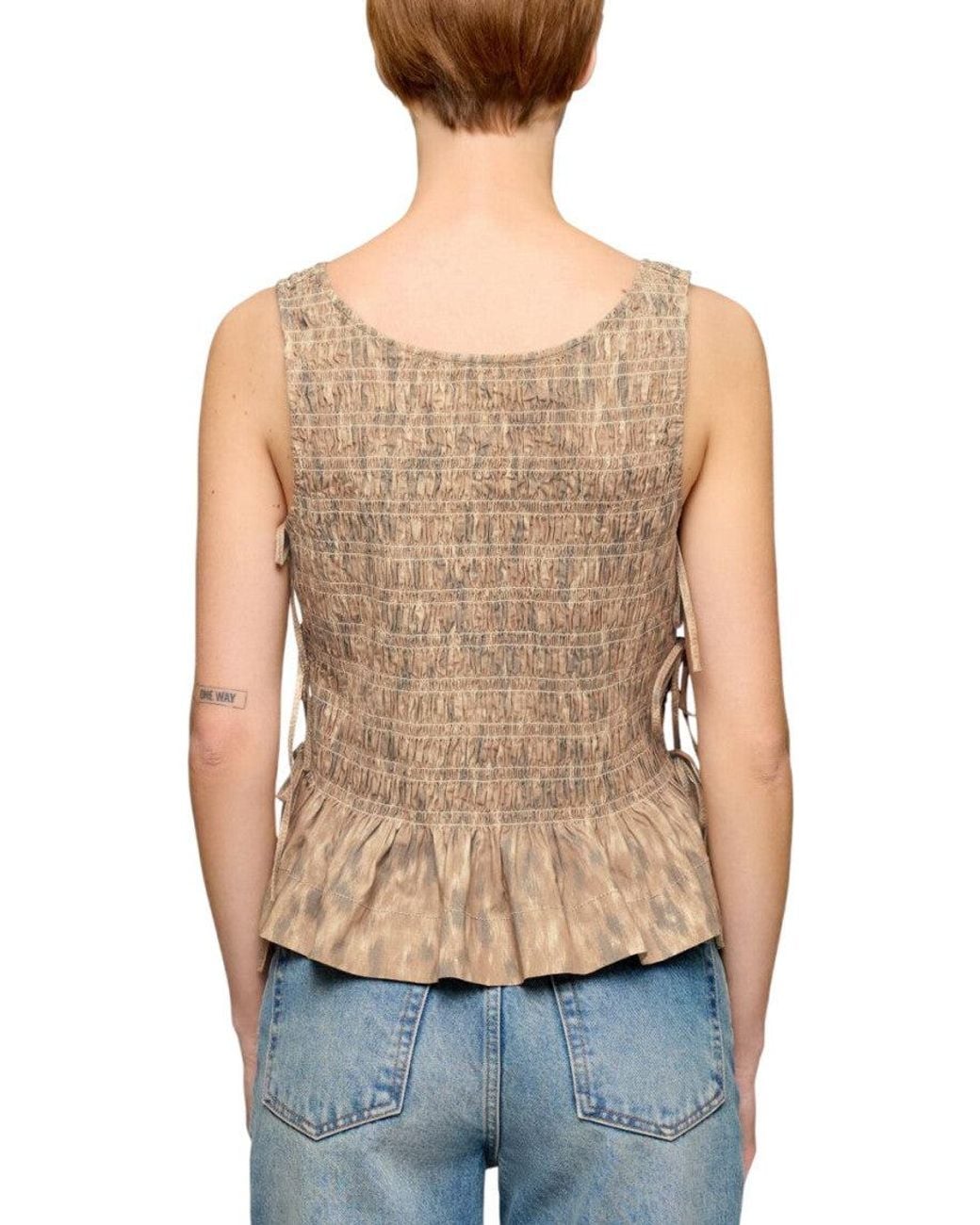Ganni Natural Printed Round Neck Top