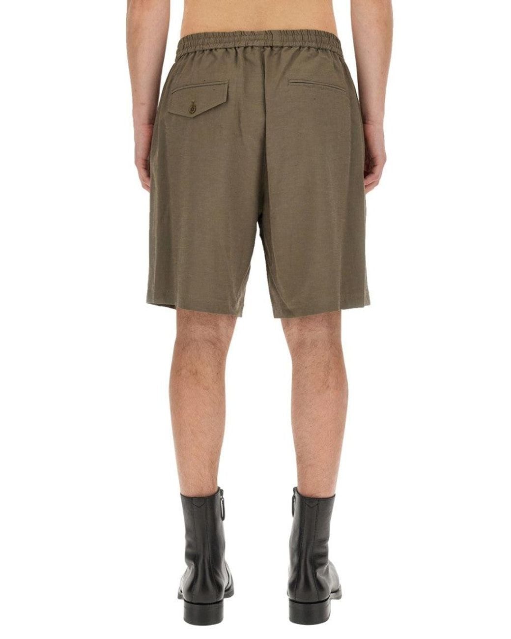 Helmut Lang Green Solid Shorts for men
