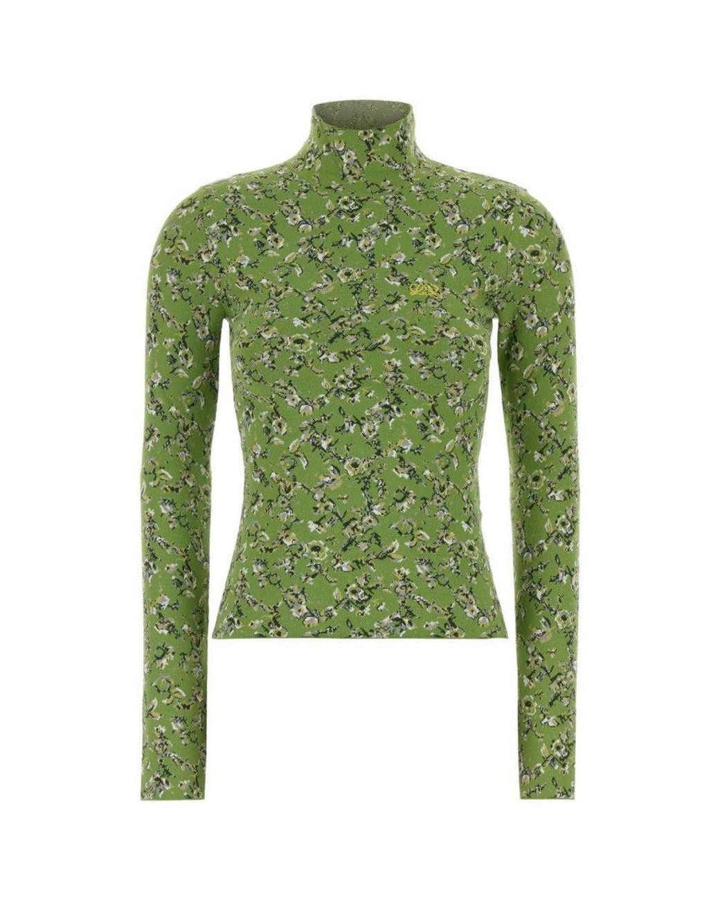 Loewe Green Floral Mock Collar Top