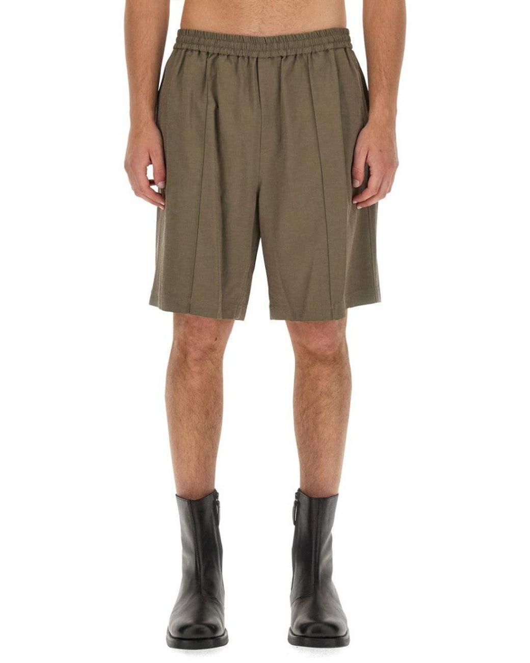 Helmut Lang Green Solid Shorts for men