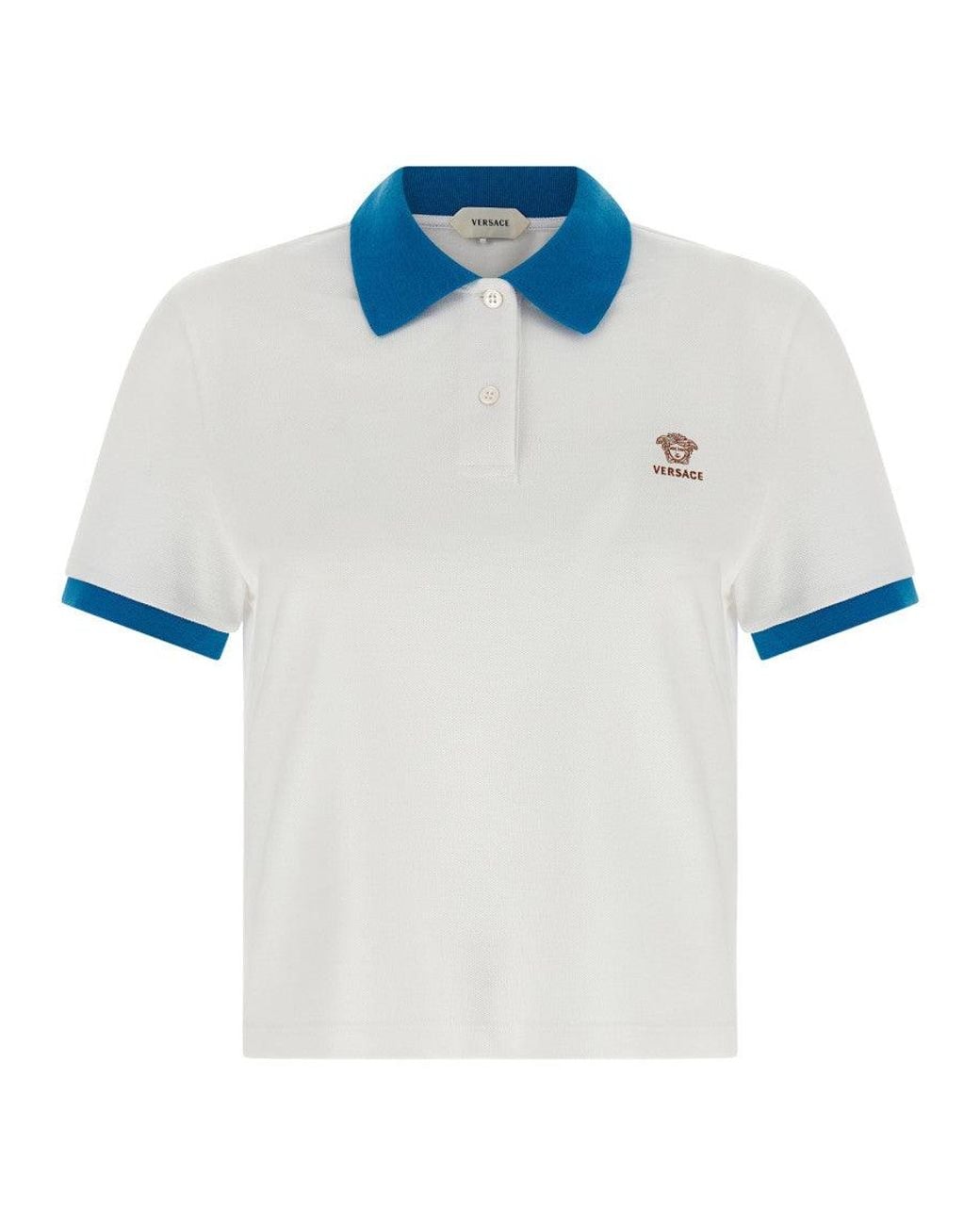 Versace Blue Logo Detail Cropped Polo