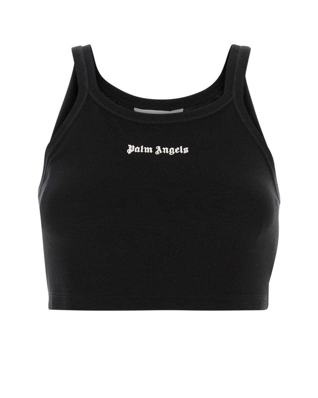 Palm Angels Black Embroidered Logo Piquet Top