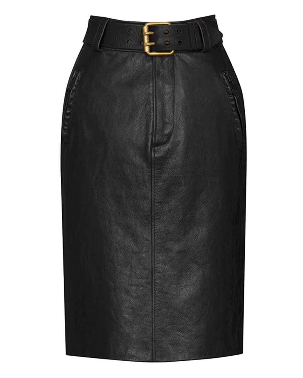 Saint Laurent Black Solid Midi Skirt