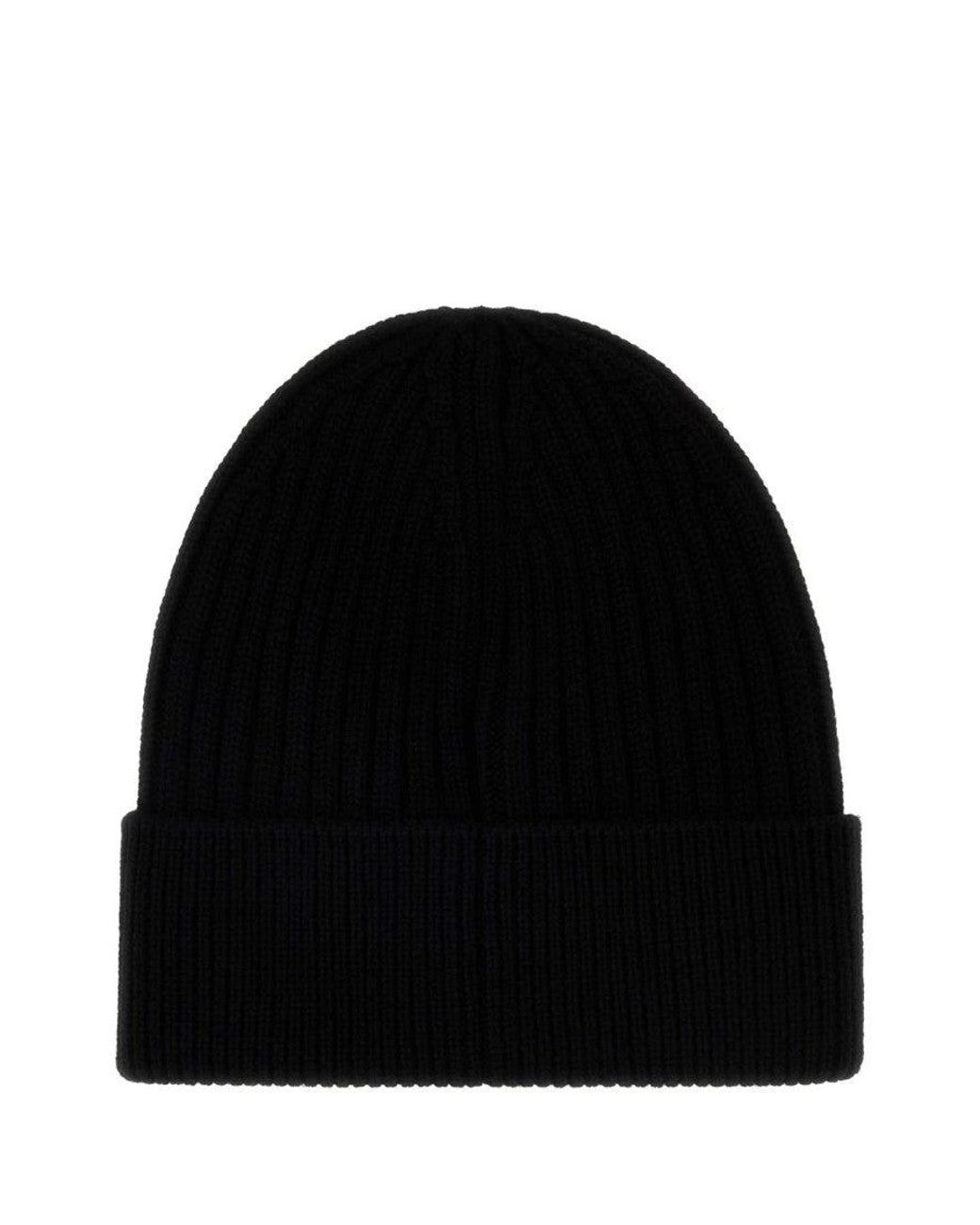 Moncler Black Monochrome Wool Beanie Hat for men