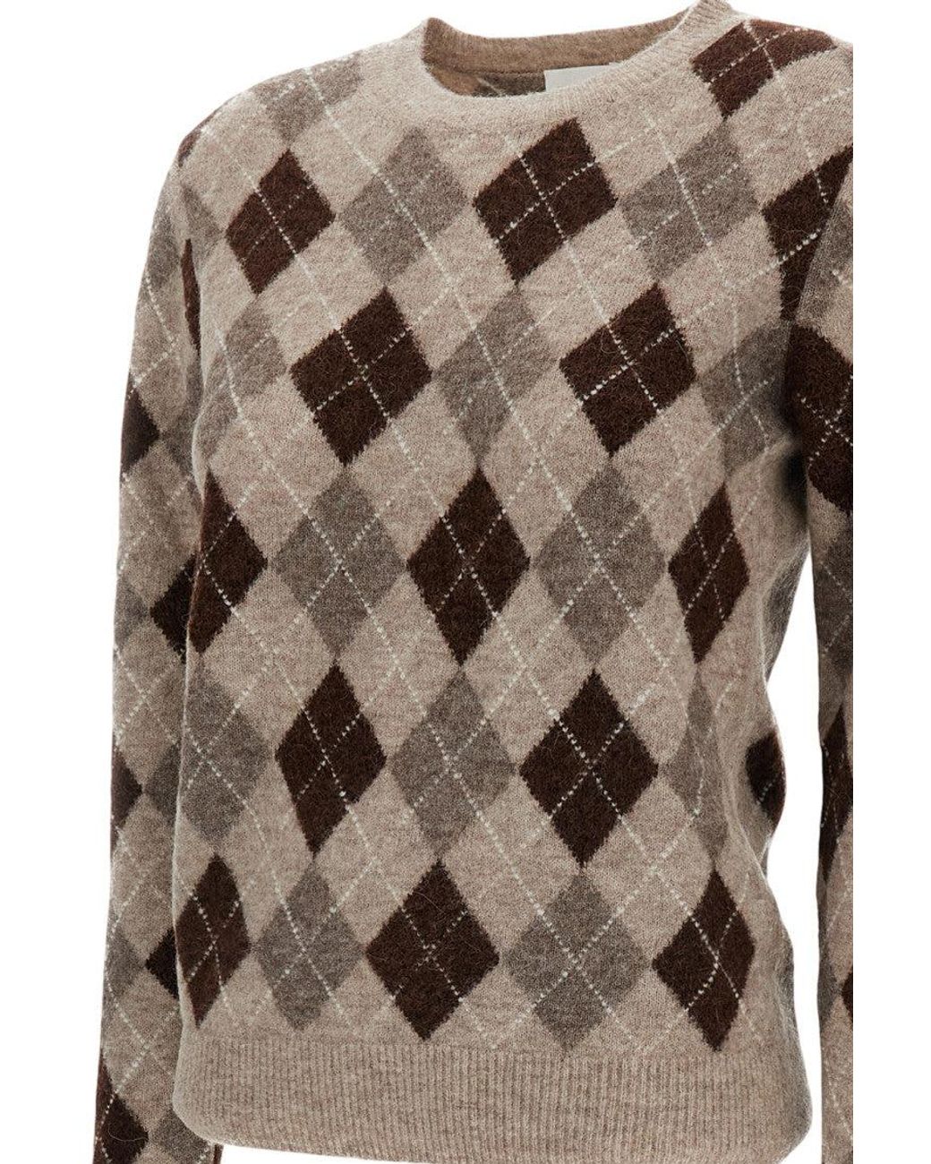 P.A.R.O.S.H. Brown Plaid Wool-Blend Crewneck Sweater