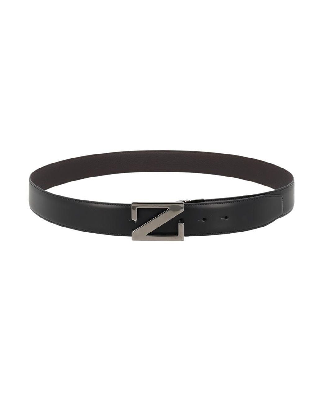 Zegna Black Solid Reversible Belt for men