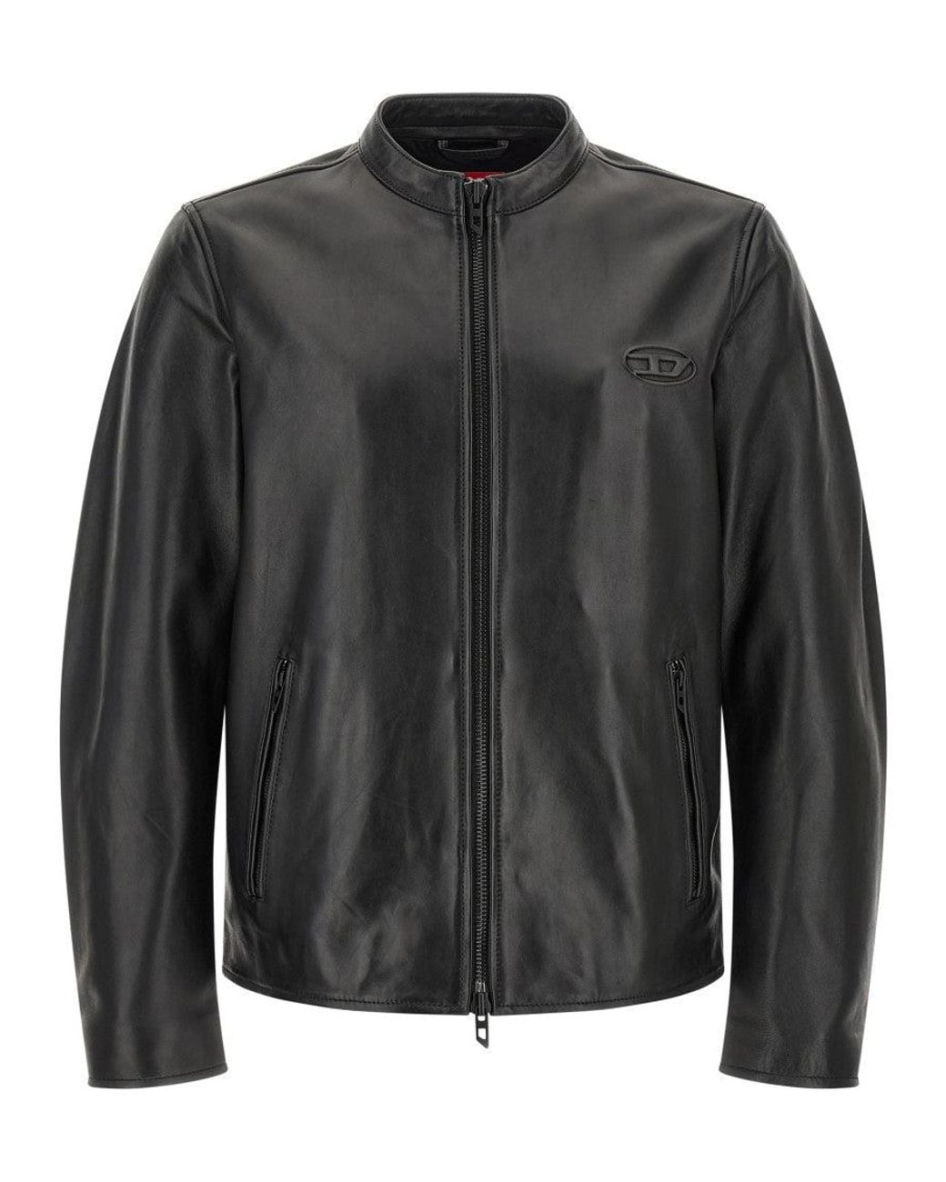 DIESEL Black Mandarin Collar Jacket for men
