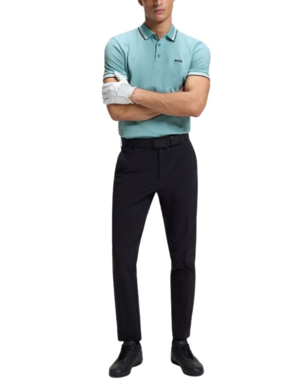 Boss Blue Solid Shirt Collar Polo for men