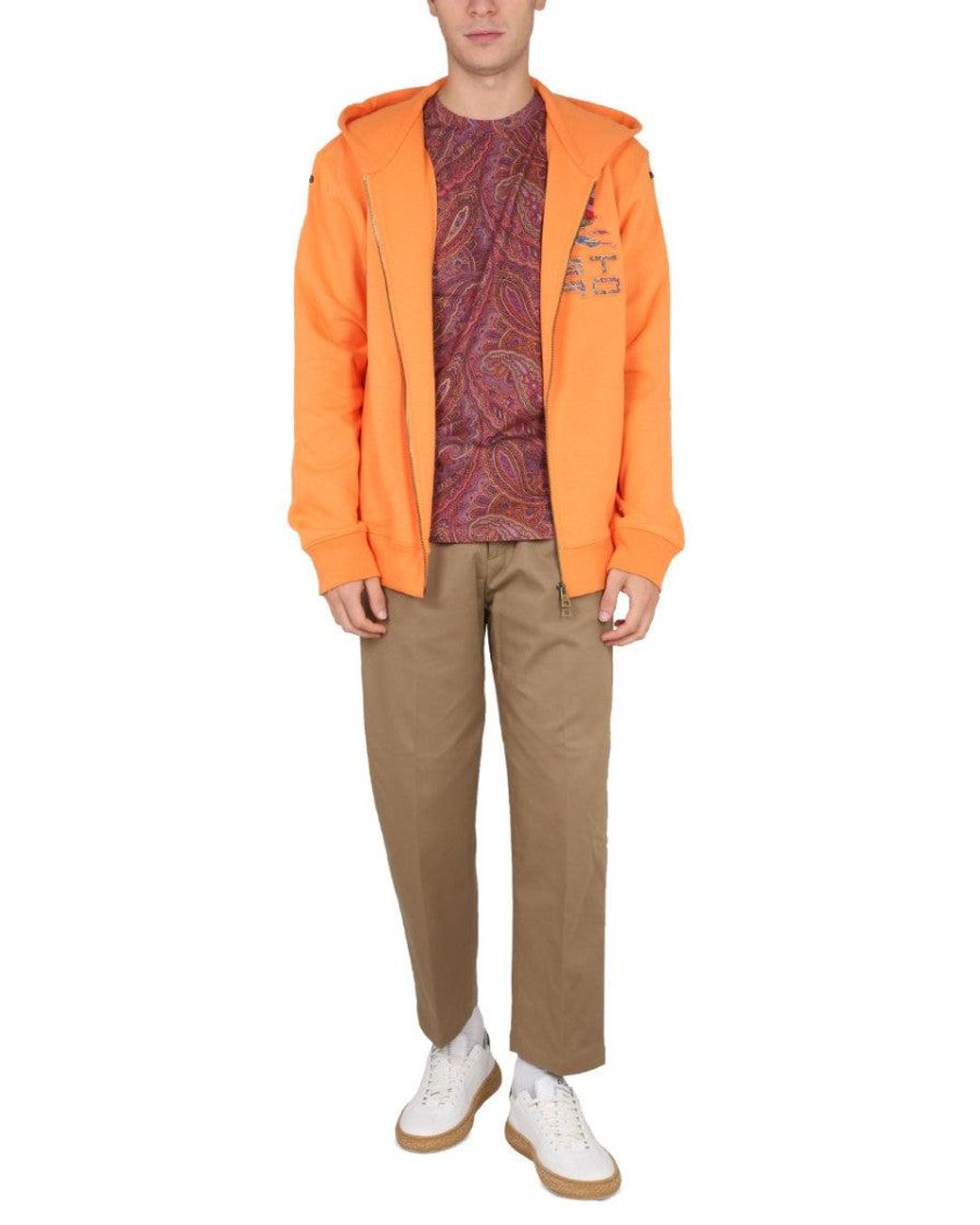 Etro Orange Graphic Hood Sweatshirts for men