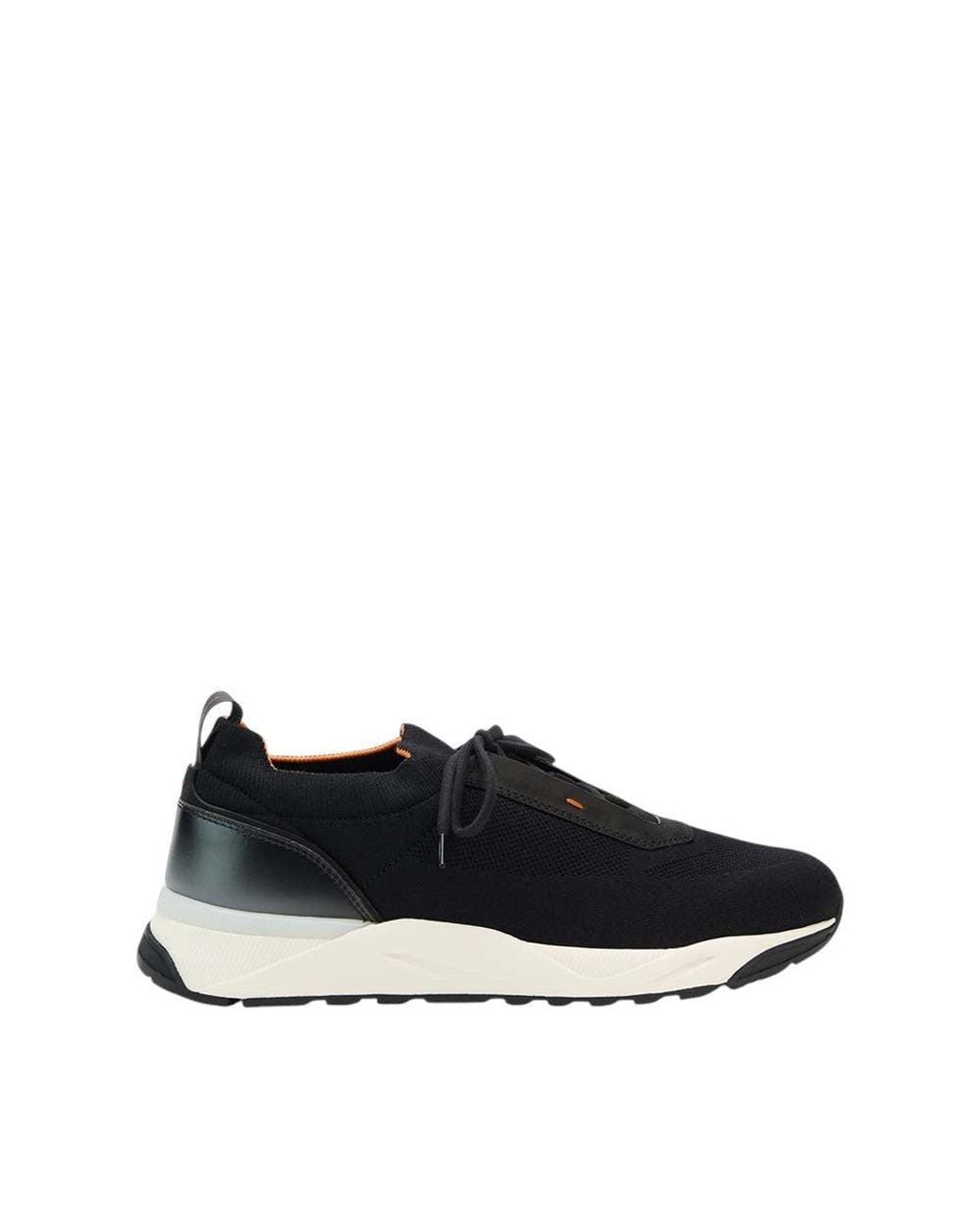 Santoni Black Leather Sport Sneakers for men