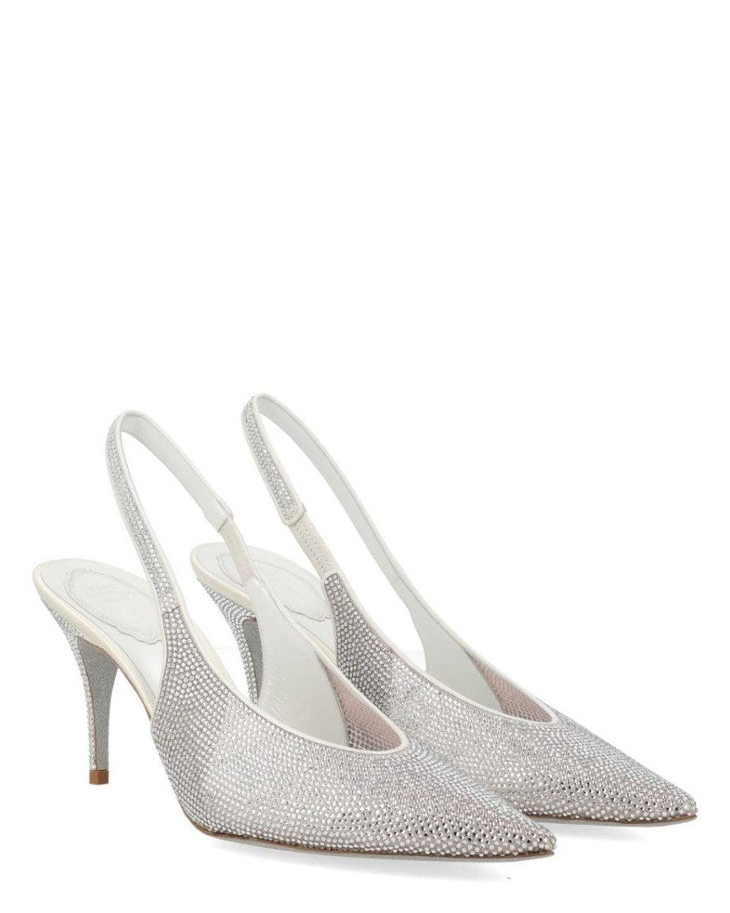 Rene Caovilla White Rene Caovilla Crystal-Embellished Leather And Tulle Slingback Pumps