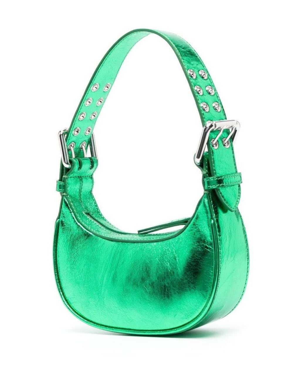 By Far Green Mini Soho Metallic Leather Shoulder Bag