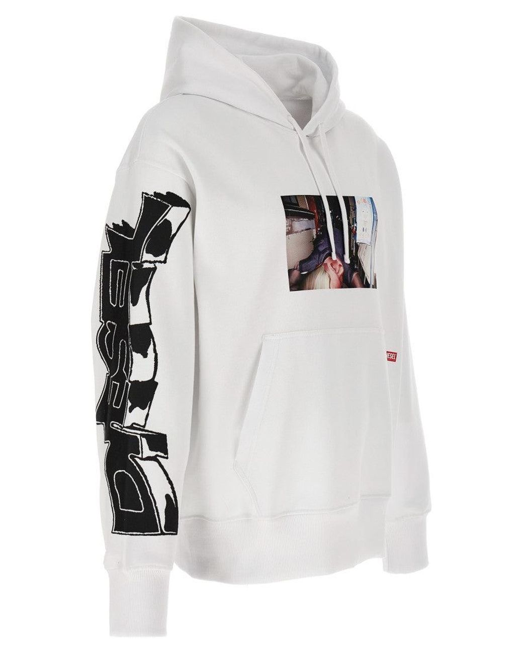 DIESEL White Graphic Hoodie for men