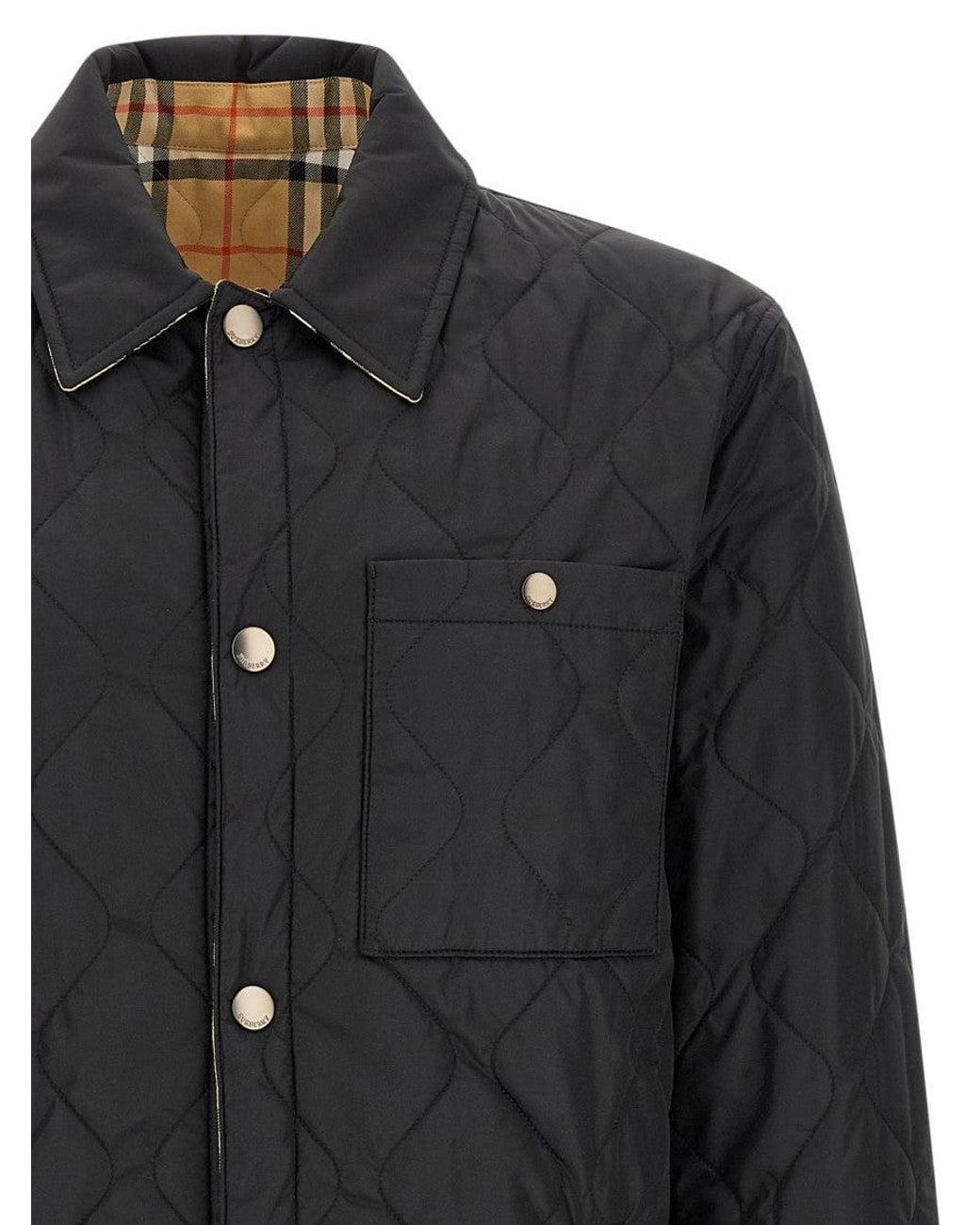 Burberry Black Quilted Shirt Collar Jacket for men