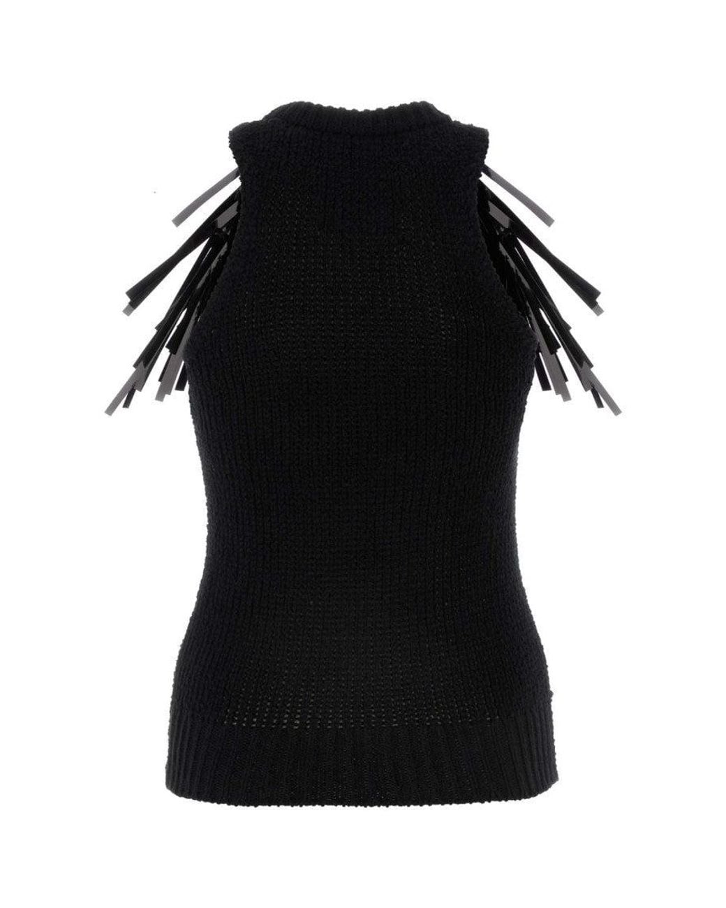 Jil Sander Black Fringed Cotton Top
