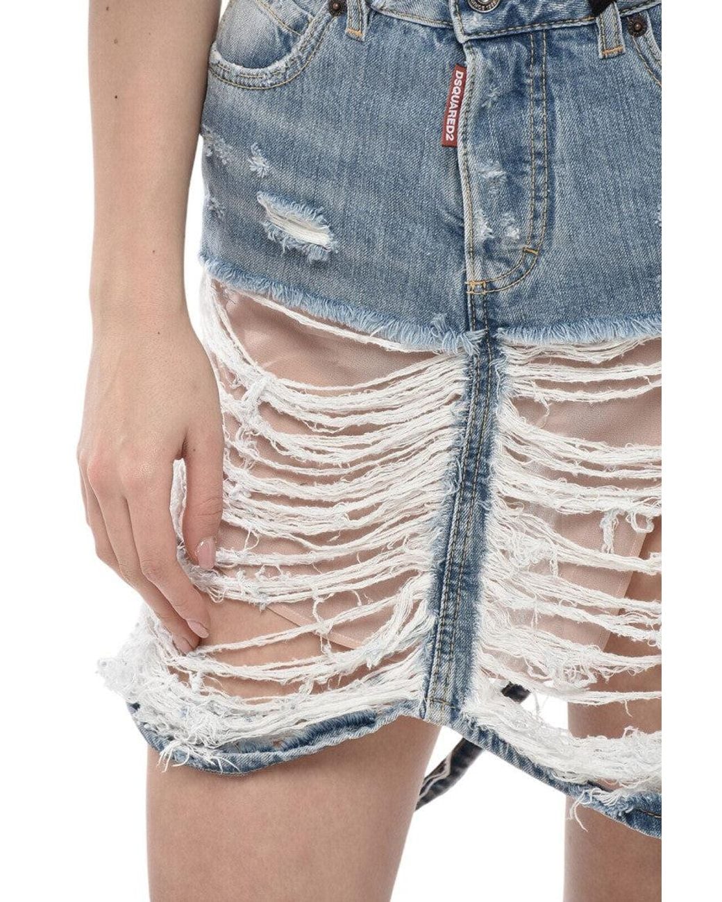 DSquared² Blue Distressed Mini Skirt