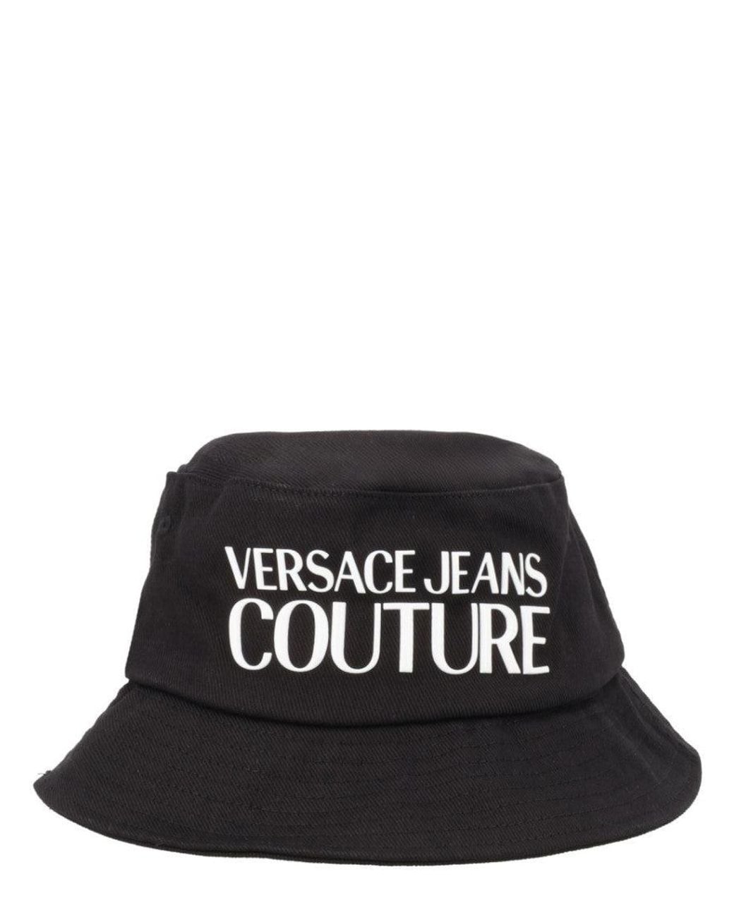 Versace Jeans Couture Black Logo Textured Bucket Hat for men