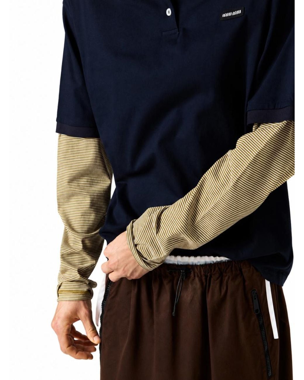 Miu Miu Blue Stripes Shirt Collar T-Shirt