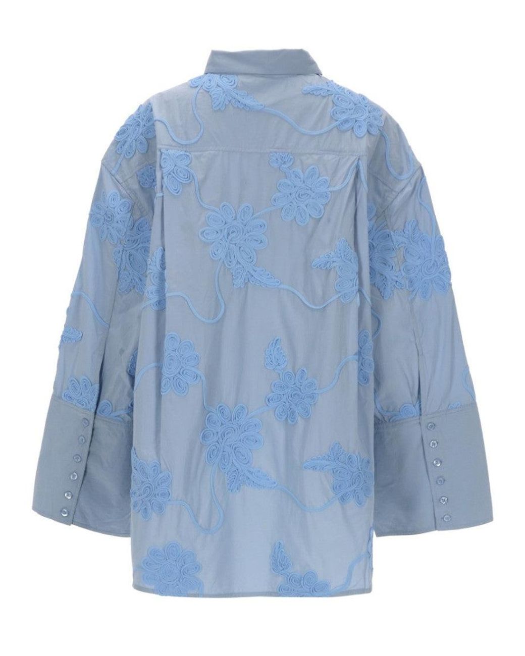 ROTATE BIRGER CHRISTENSEN Blue Rotate Birger Christensen Floral Cutout Shirt