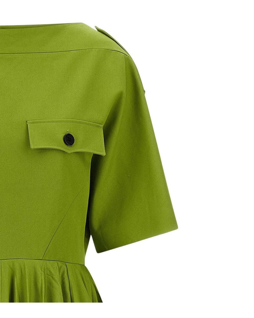 Prada Green Boat Neck Knee Length Dress