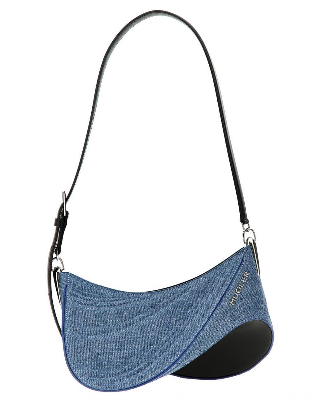 Mugler Blue Denim Spiral Curve Shoulder Bag