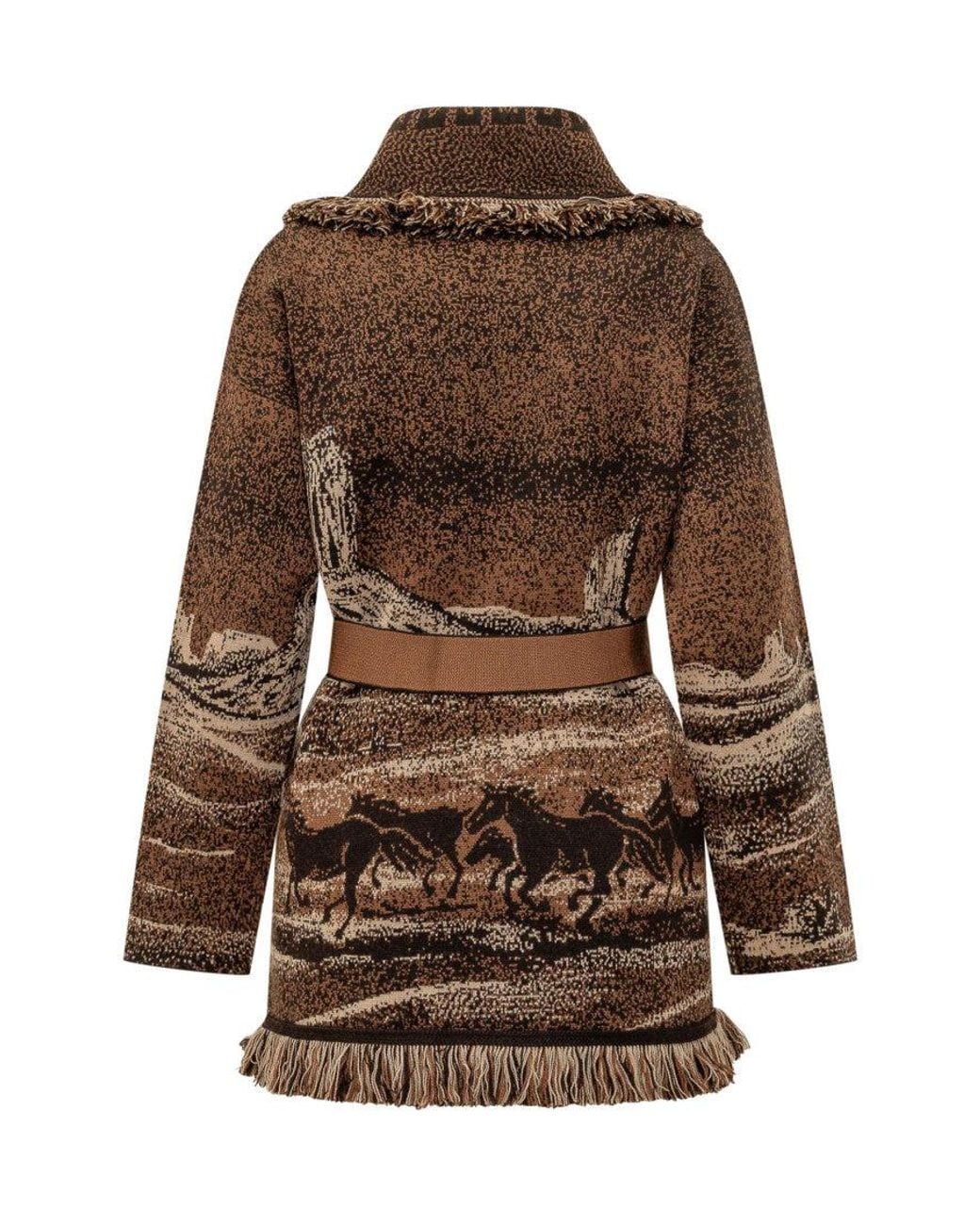 Alanui Brown Jacquard Shawl Neck Cardigan