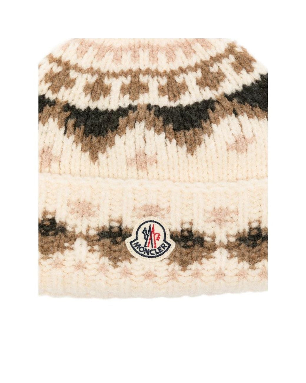 Moncler Natural Jacquard Beanie Cap for men