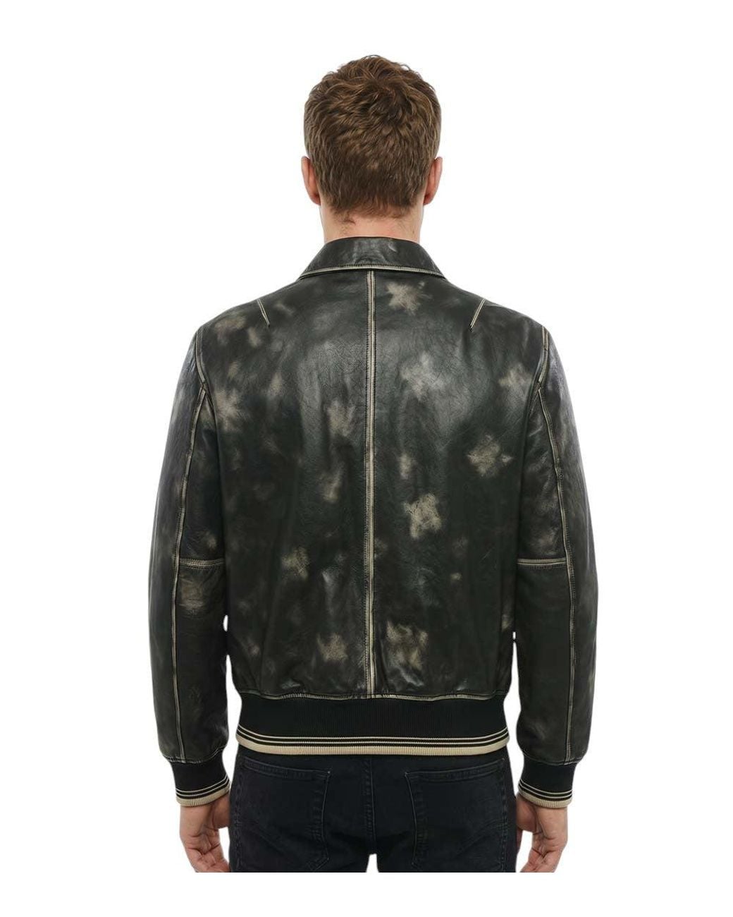 DIESEL Gray Logo Leather Jacket for men