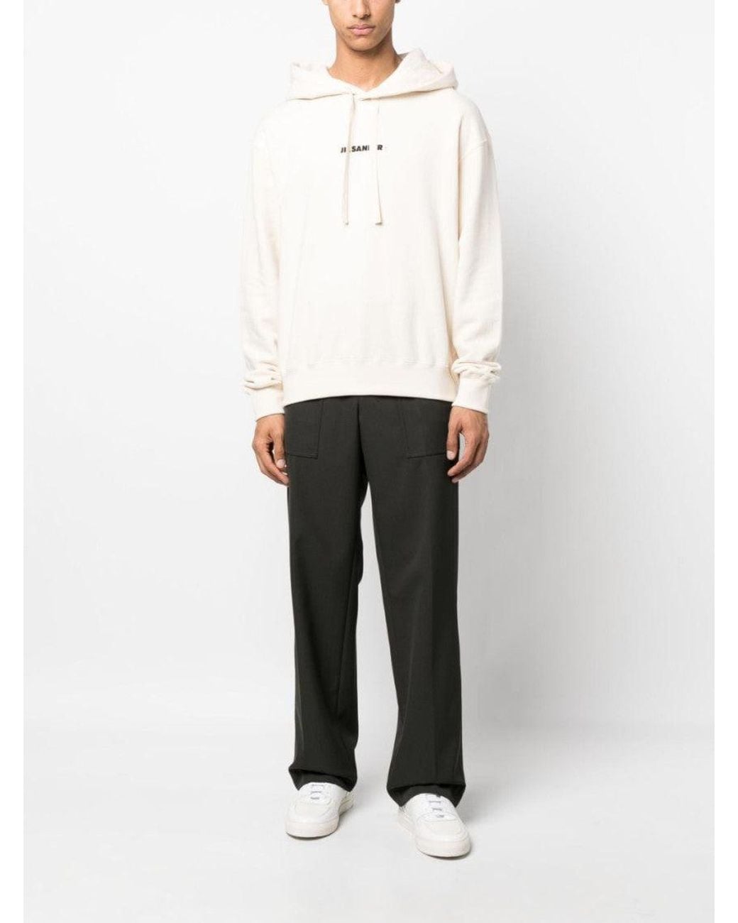 Jil Sander Natural Logo Print Hoodie for men