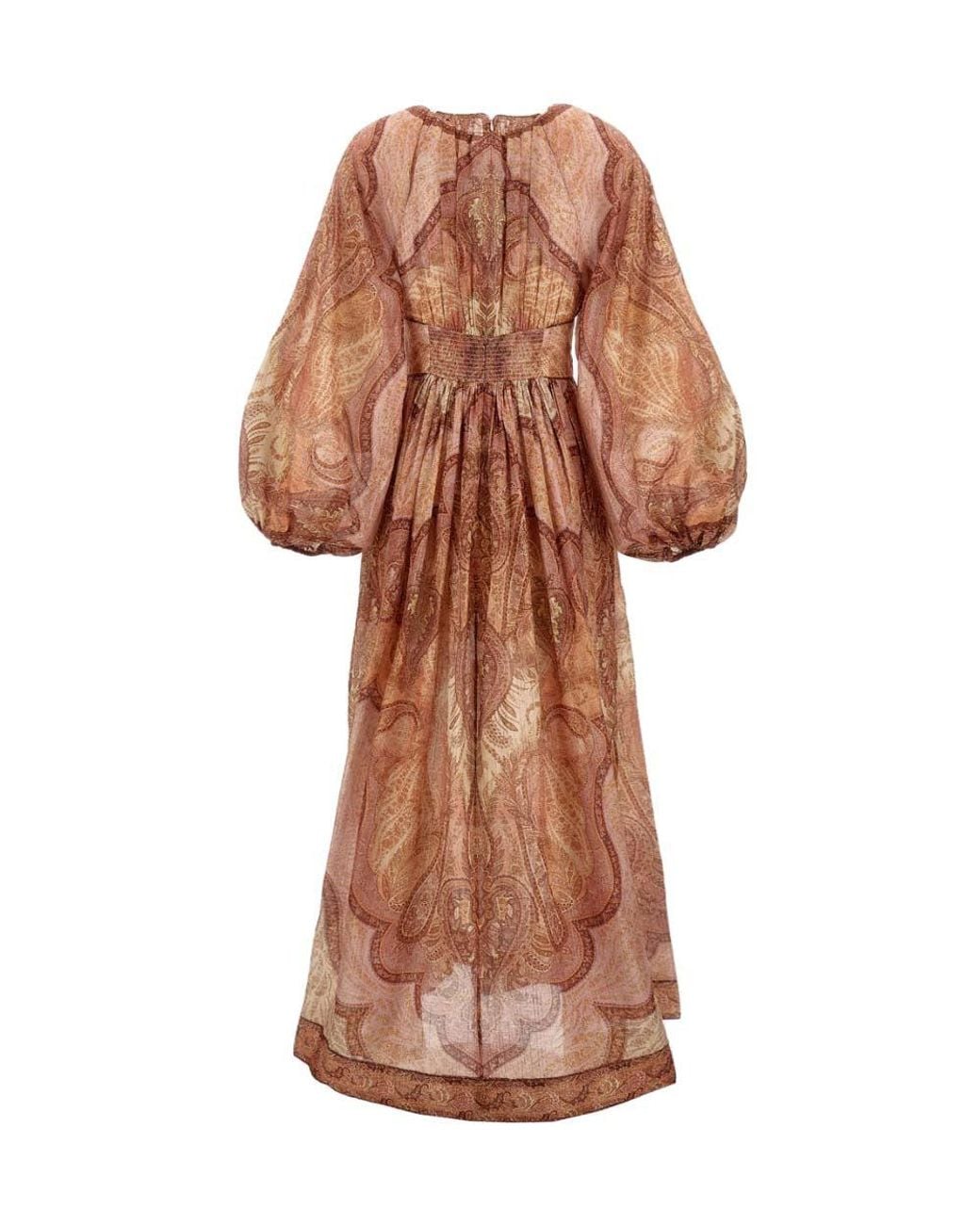 Zimmermann Brown Multicolour Round Neck Printed Midi Dress