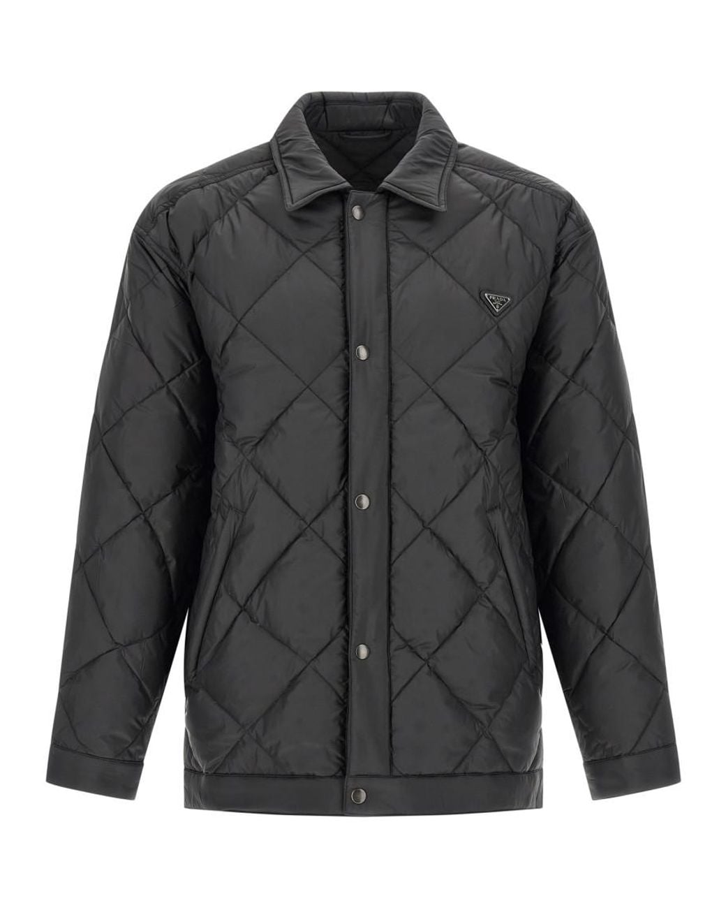 Prada Gray Logo Quilted Jacket for men