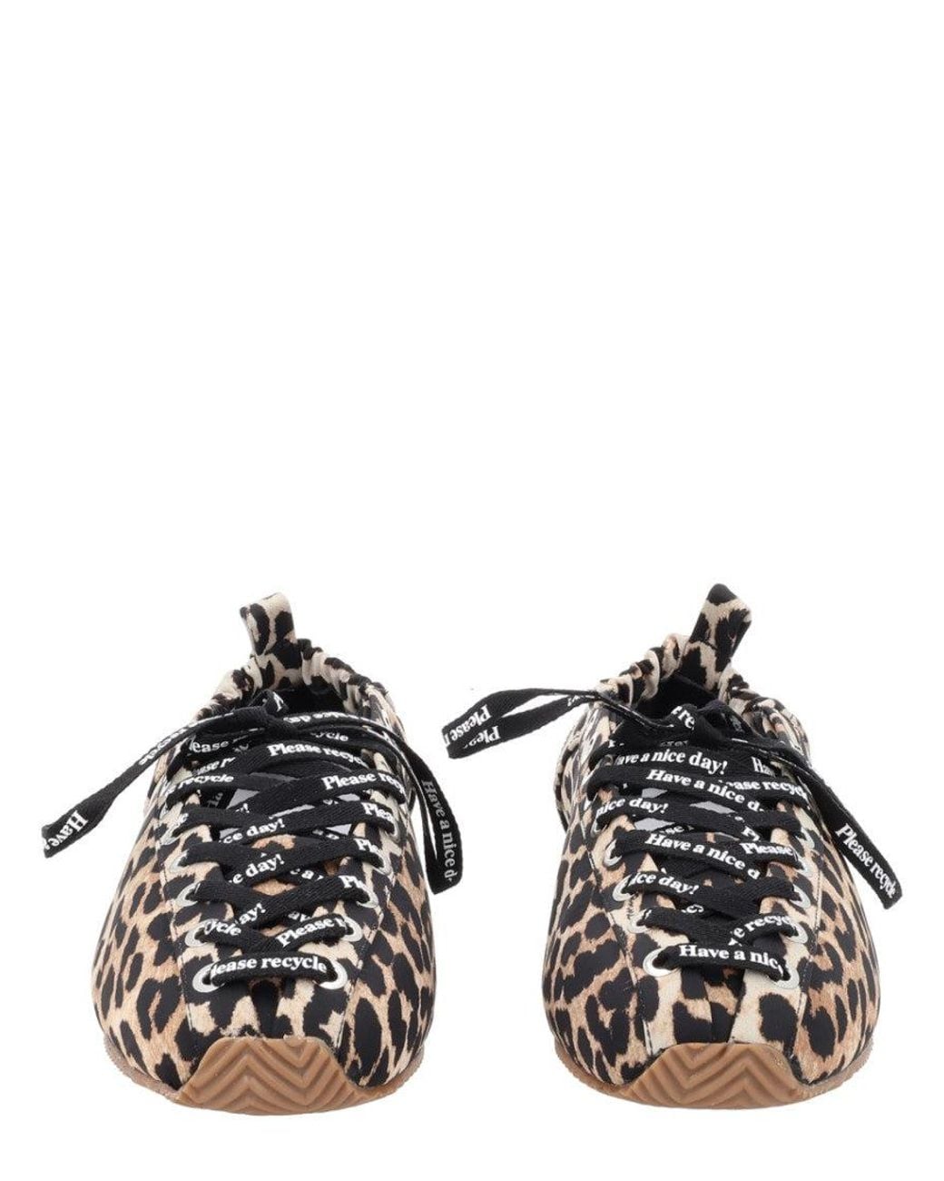 Ganni Black Print Lace Up Ballet Flats