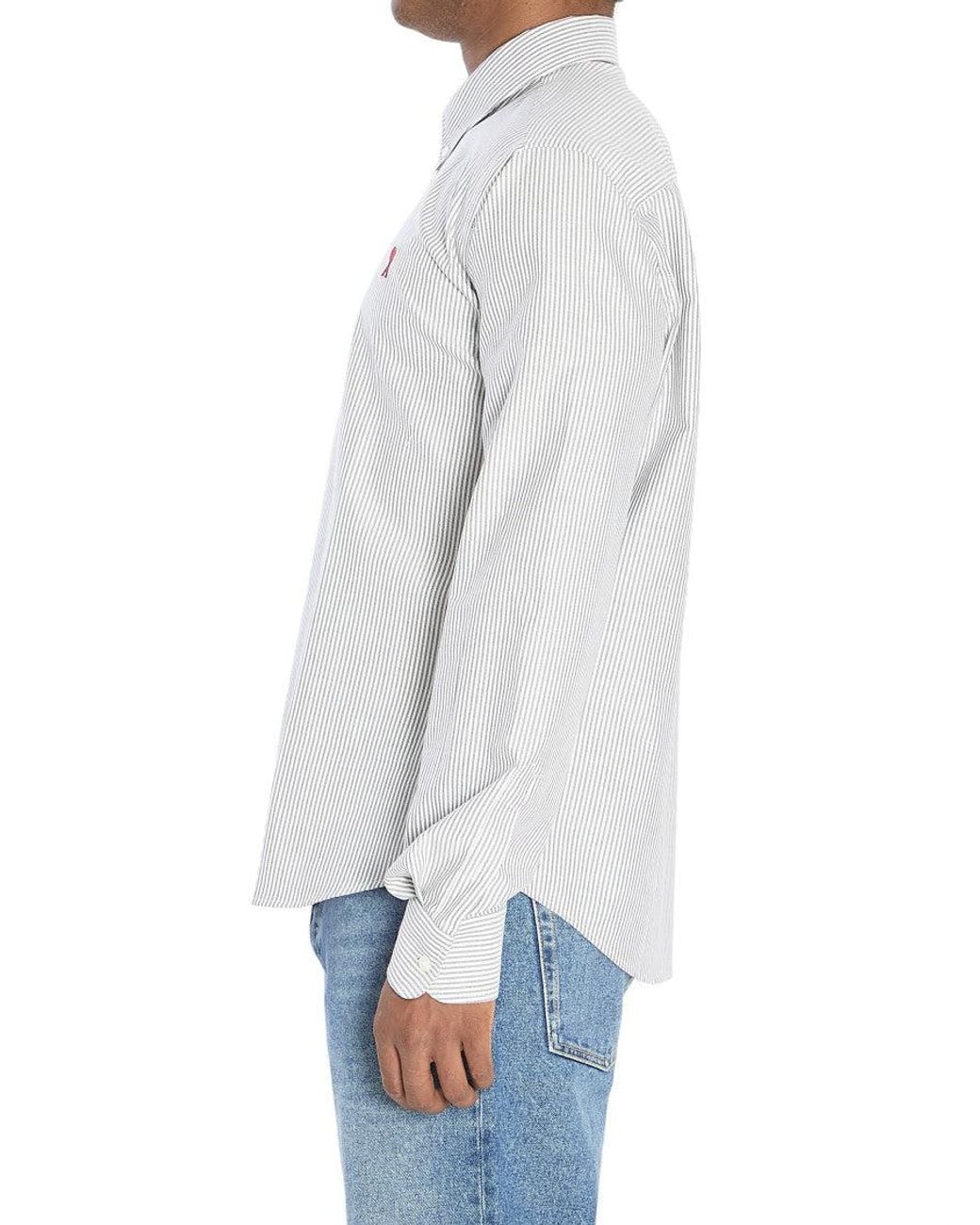 AMI White Striped Regular Shirt for men