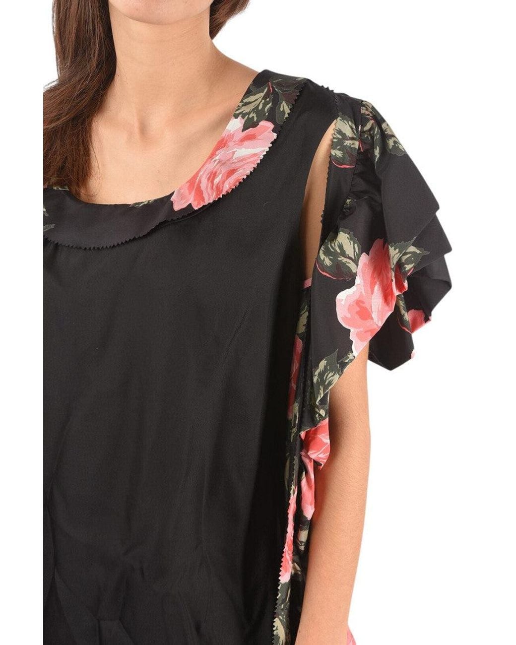 Maison Margiela Black Floral Scoop Neck Dress