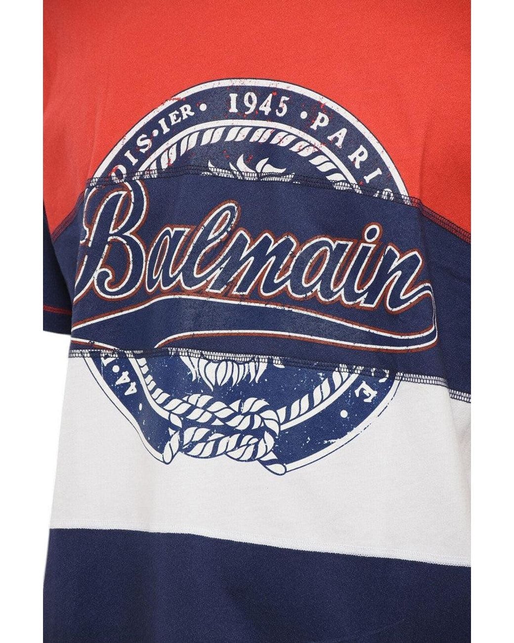 Balmain Blue Color Block Crew Neck T-Shirt for men