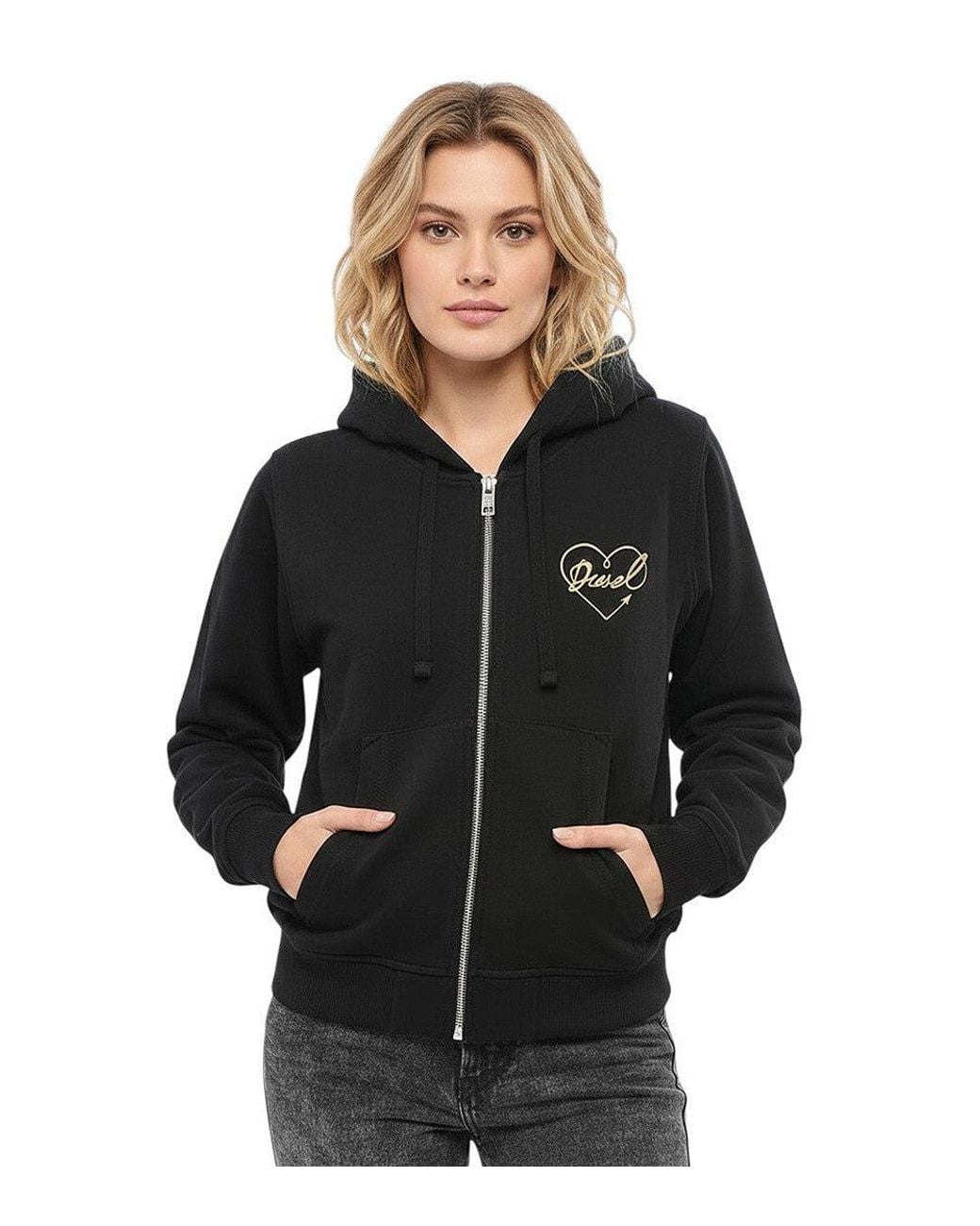 DIESEL Black Logo Zipper Hoodie