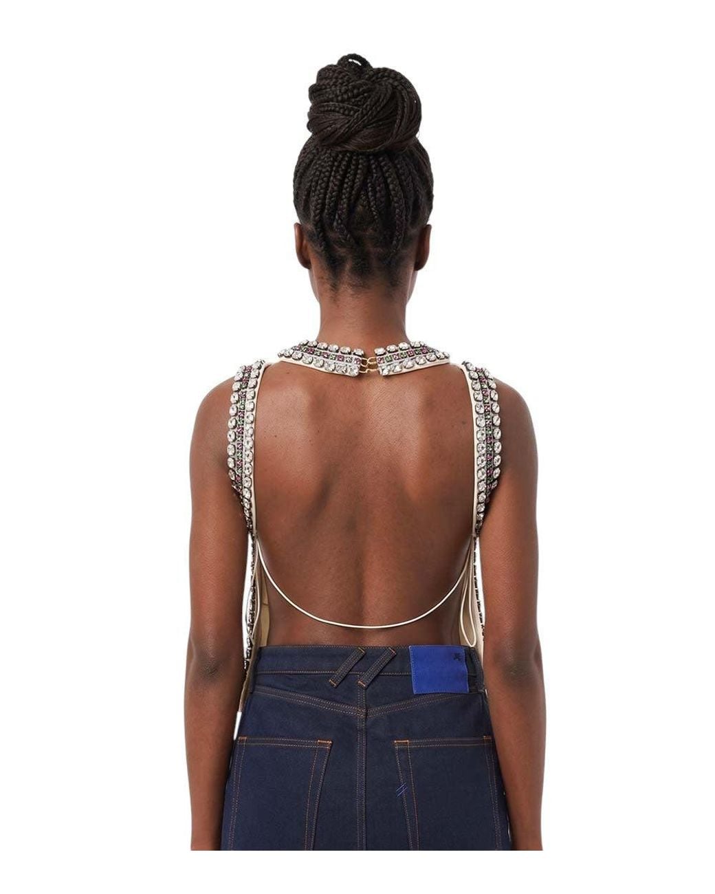 Gucci White Embellished Round Neck Top