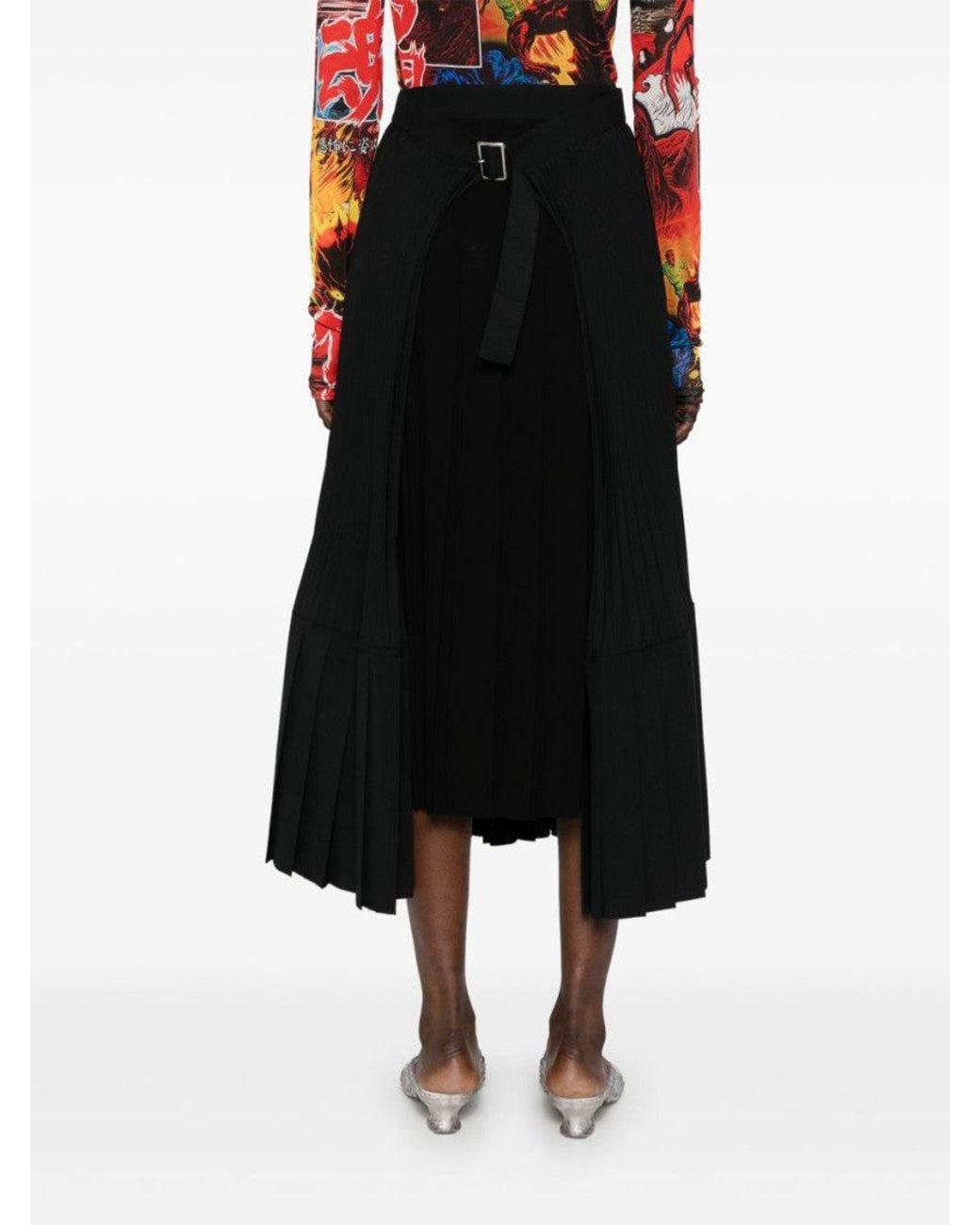 Junya Watanabe Black Pleated Midi Skirt