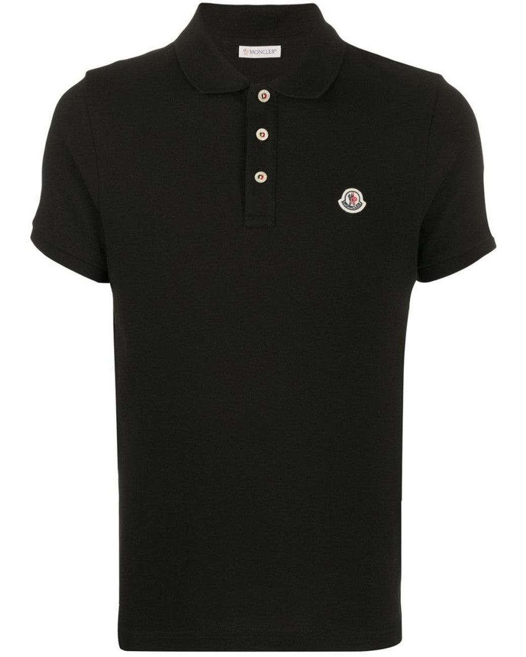 Moncler Black Logo Cotton Polo Shirt for men