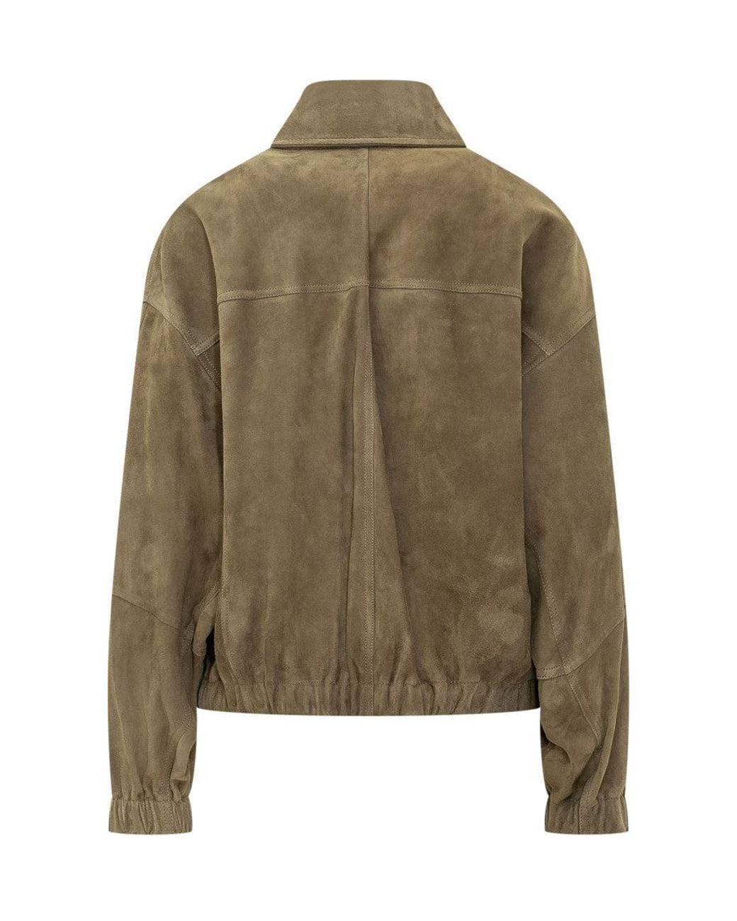 Brunello Cucinelli Green Lethestane Leather Jacket for men